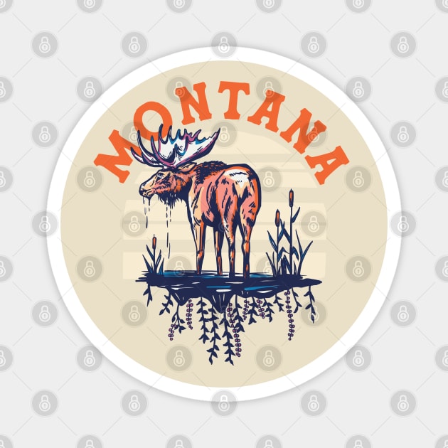 Big Sky Country Montana. Cool Retro Shirt Art Featuring A Moose Magnet by The Whiskey Ginger